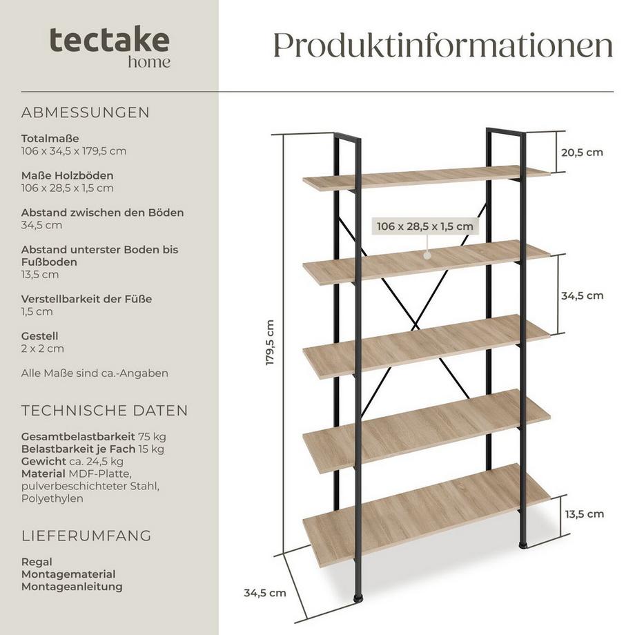 Tectake Scaffale Glasgow stile industriale  