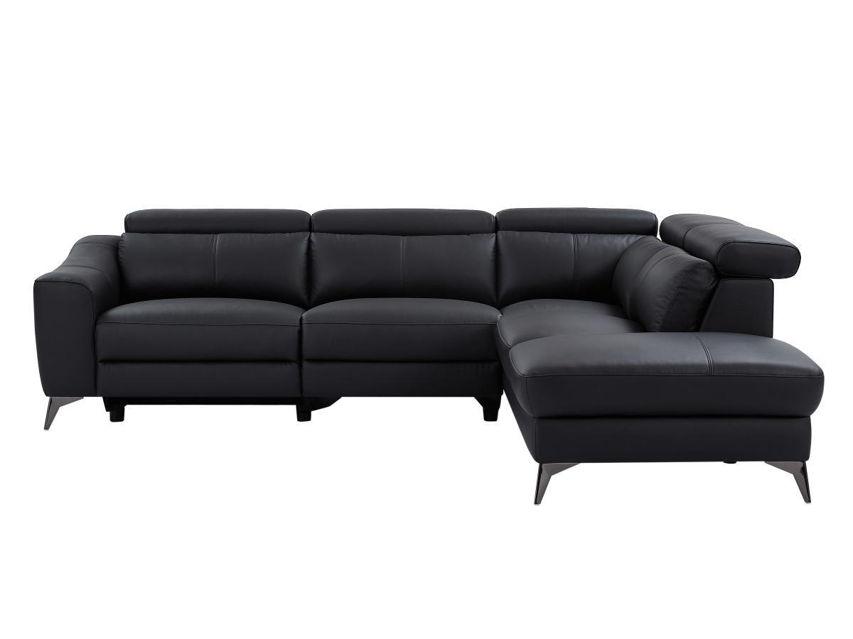 Vente-unique Ecksofa mit elektrischer Relaxfunktion - Ecke rechts - Leder - Schwarz - FORLO  