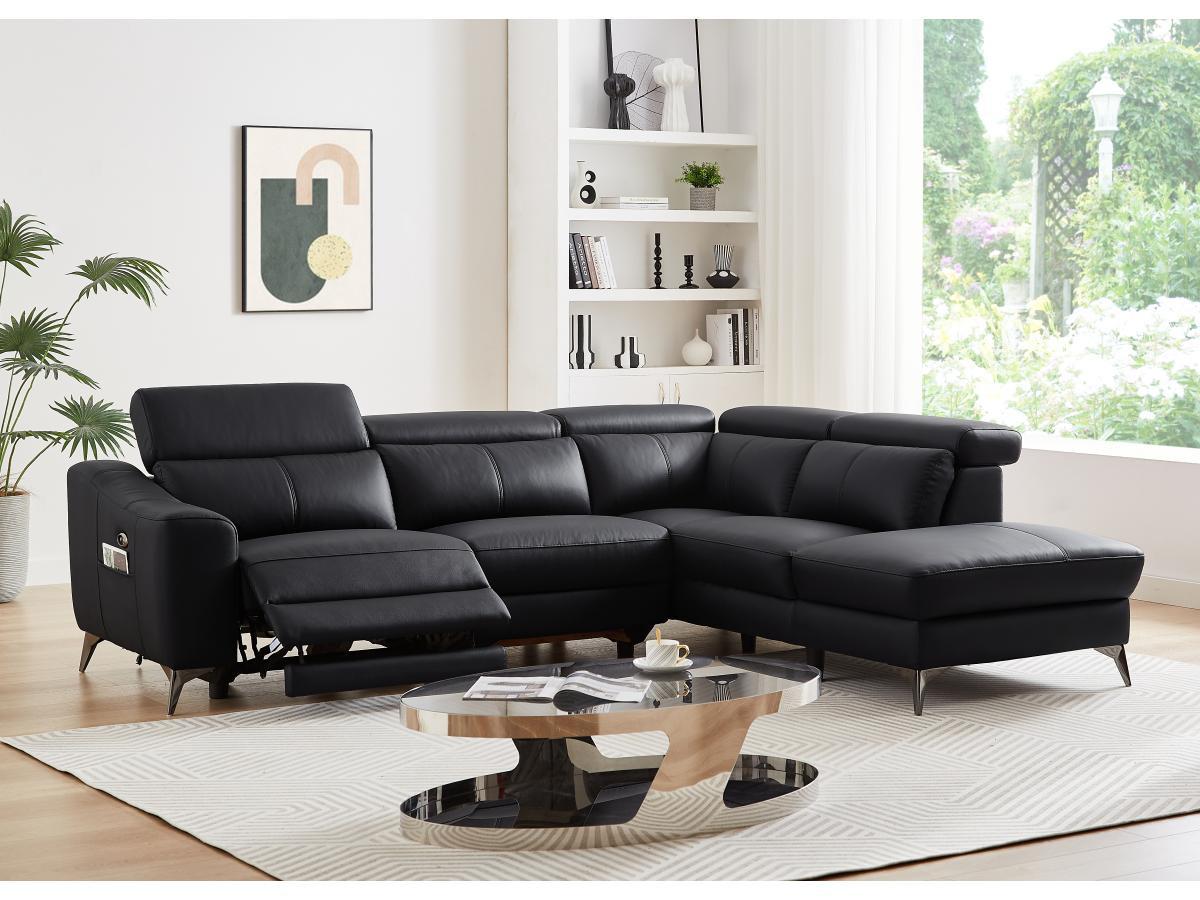 Vente-unique Ecksofa mit elektrischer Relaxfunktion - Ecke rechts - Leder - Schwarz - FORLO  