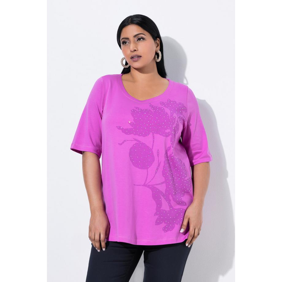 Ulla Popken T-shirt Cotone Pima Linea ad A Scollo Rotondo Mezza Manica  