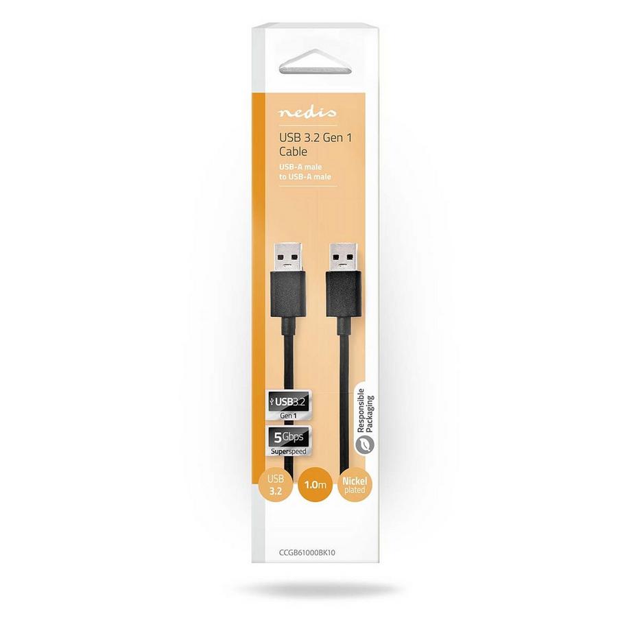 Nedis  USB-Kabel | USB 3.2 Gen 1 | USB-A Stecker | USB-A Stecker | 5 Gbps | Vernickelt | 1,00 m | Rund | PVC | Schwarz | Box 