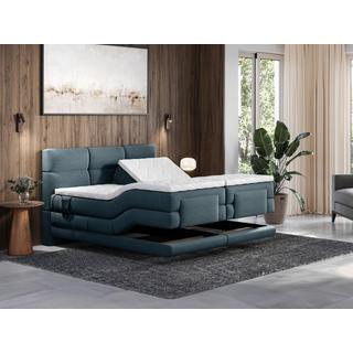 Vente-unique Ensemble complet boxspring tête de lit capitonnée + sommiers relaxation électrique + matelas + surmatelas - 2 x 90 x 200 cm - Tissu - Bleu - LODI de PALACIO  