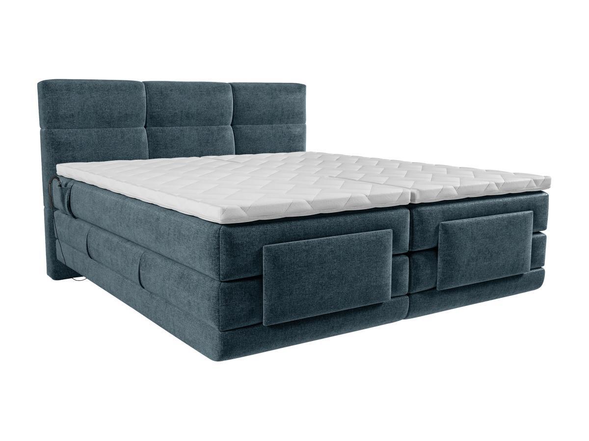 Vente-unique Ensemble complet boxspring tête de lit capitonnée + sommiers relaxation électrique + matelas + surmatelas - 2 x 90 x 200 cm - Tissu - Bleu - LODI de PALACIO  