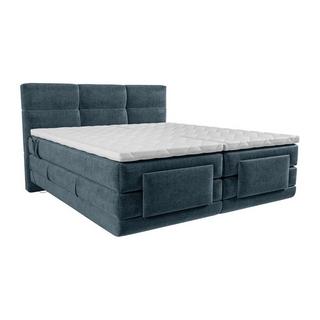 Vente-unique Ensemble complet boxspring tête de lit capitonnée + sommiers relaxation électrique + matelas + surmatelas - 2 x 90 x 200 cm - Tissu - Bleu - LODI de PALACIO  