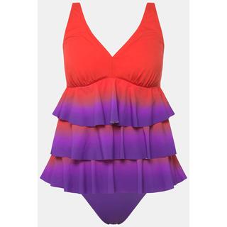 Ulla Popken  Tankini con gradiente di colore, volant, coppe morbide e scollo a V 