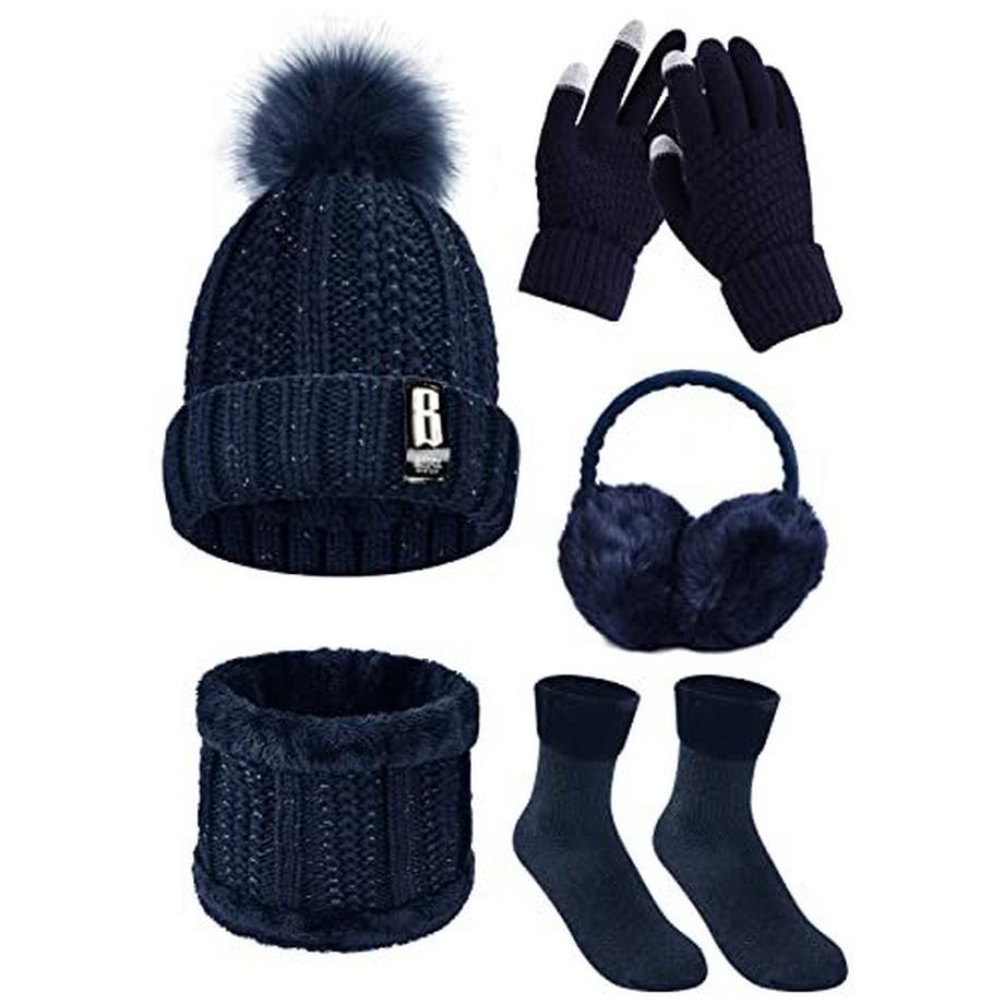 Only-bags.store Ensemble Tricoté 5-en-1 Bonnet Écharpe Gants  