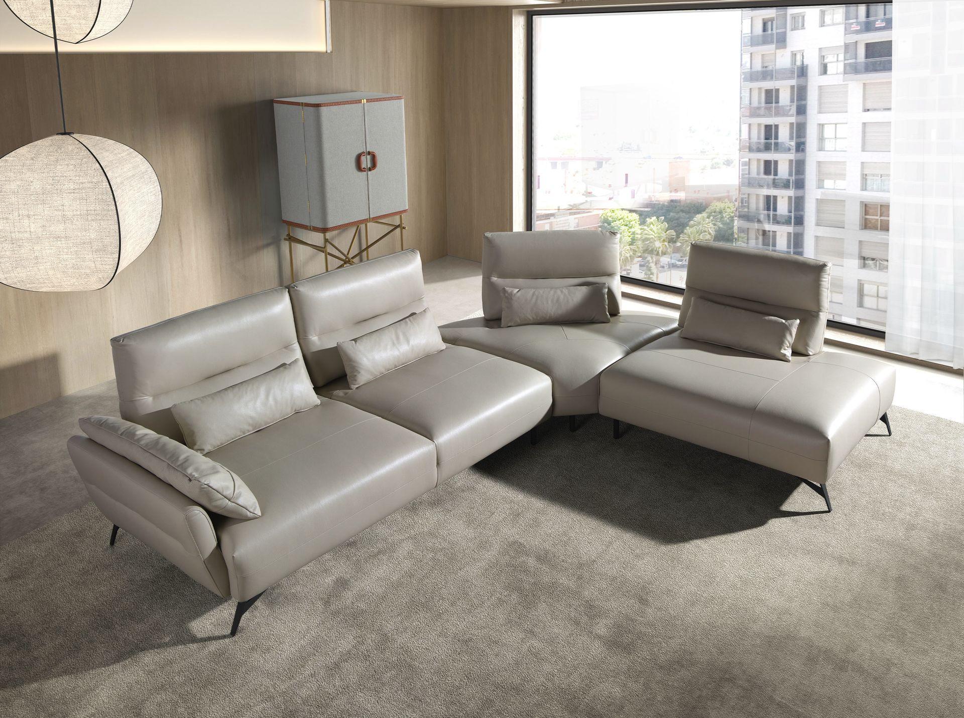 ANGEL CERDA Canapé d'angle droite cuir sable  