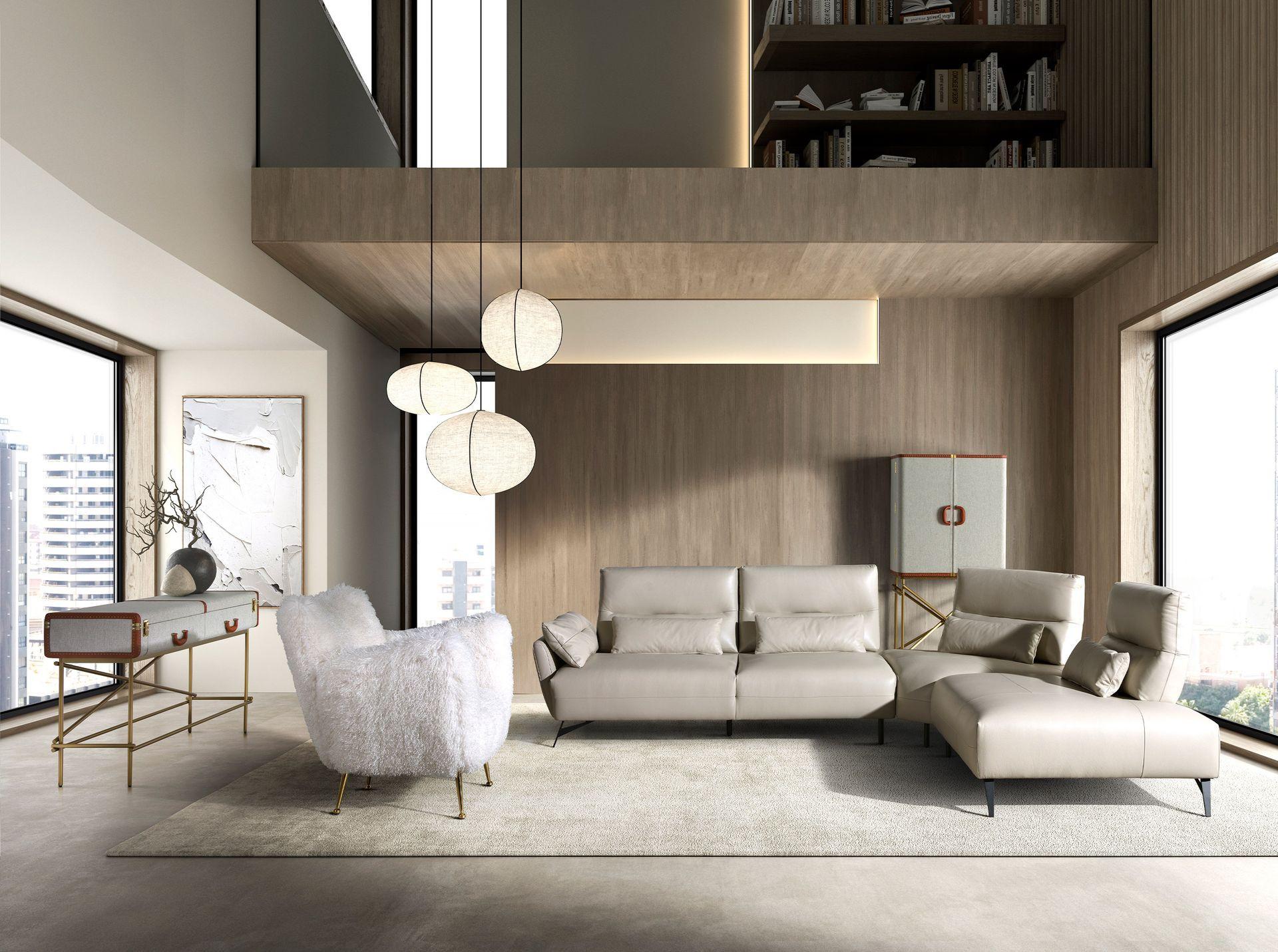 ANGEL CERDA Canapé d'angle droite cuir sable  