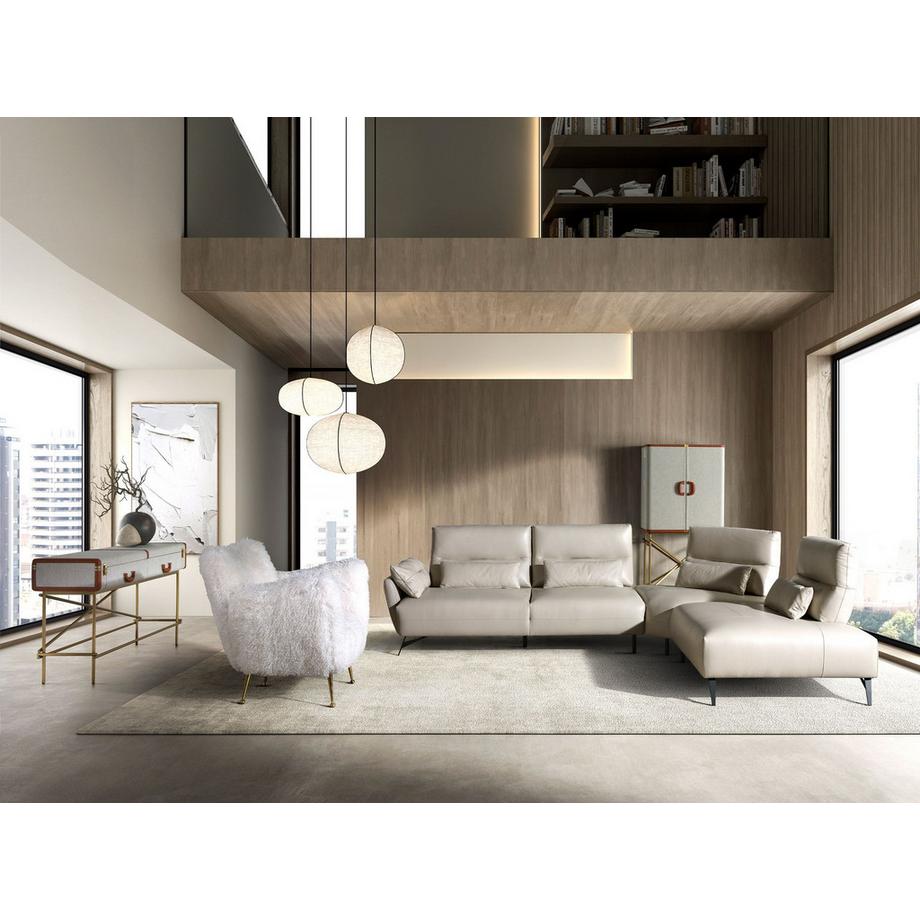 ANGEL CERDA Rechtes Chaiselongue-Sofa sandfarbenes Leder  