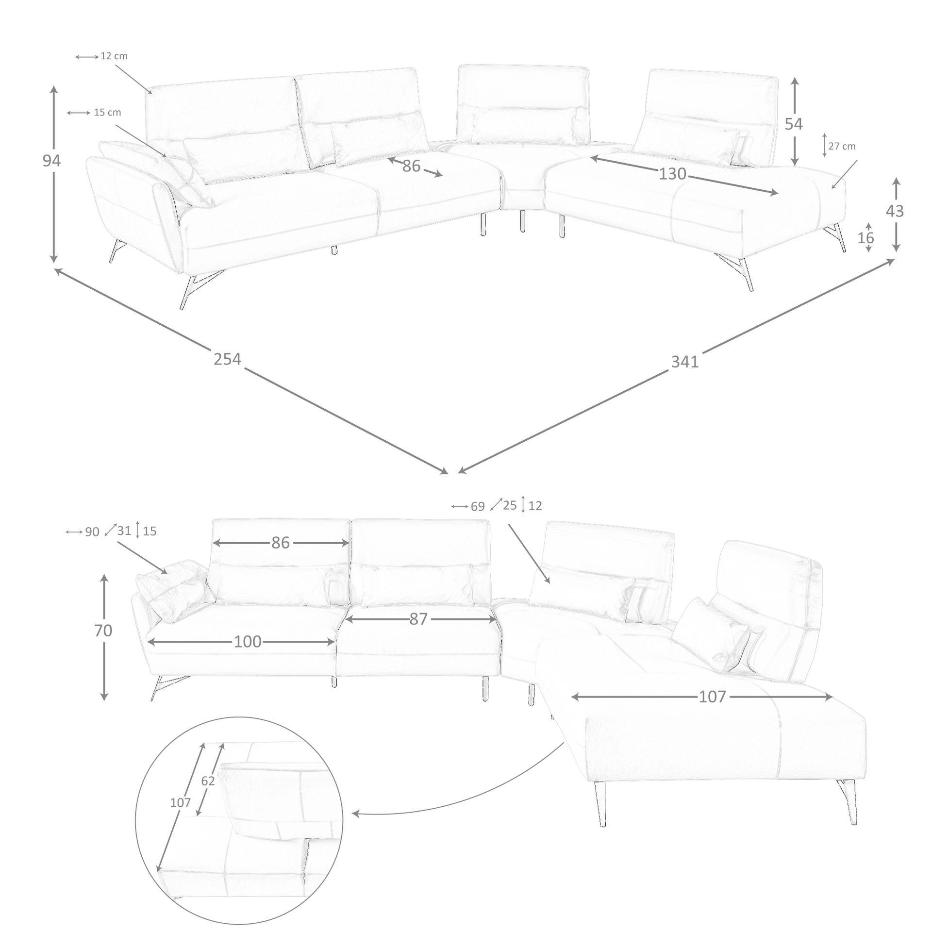 ANGEL CERDA Canapé d'angle droite cuir sable  