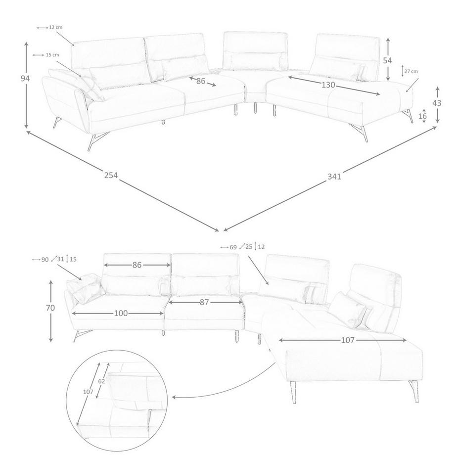 ANGEL CERDA Rechtes Chaiselongue-Sofa sandfarbenes Leder  