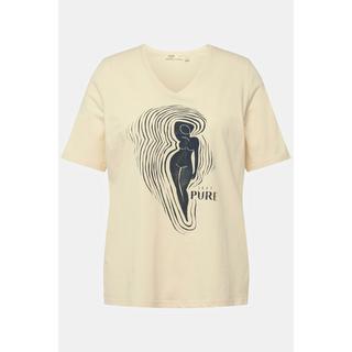 Ulla Popken  T-shirt di cotone biologico con PURE Woman, scollatura a V e mezze maniche 