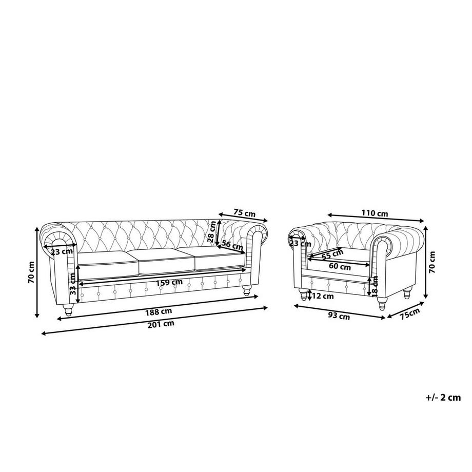 Beliani Ensemble de salon en Velours Glamour CHESTERFIELD  