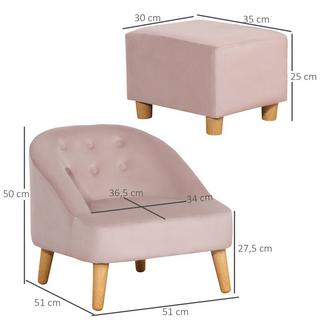 Northio Kindersessel Mit Fußhocker Gemütliches Sofa Für Kinder Ab 3 Jahren, Samtoptik, Eukalyptusholz, Rosa, 51X51X50Cm  