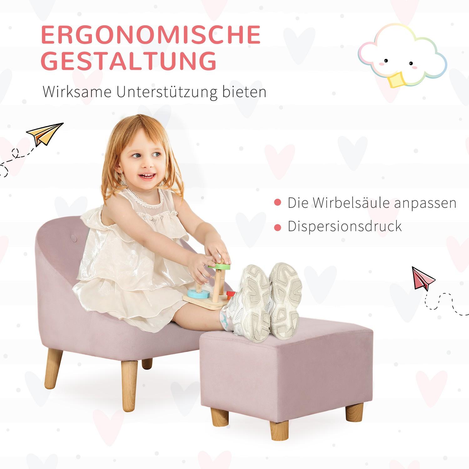 Northio Kindersessel Mit Fußhocker Gemütliches Sofa Für Kinder Ab 3 Jahren, Samtoptik, Eukalyptusholz, Rosa, 51X51X50Cm  