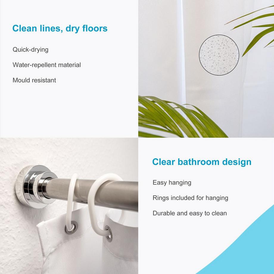 Intirilife Intirilife Pratica tenda da doccia in poliestere Bianco - 180 x 200 cm - Mantenere il bagno al sicuro dagli schizzi durante la doccia  