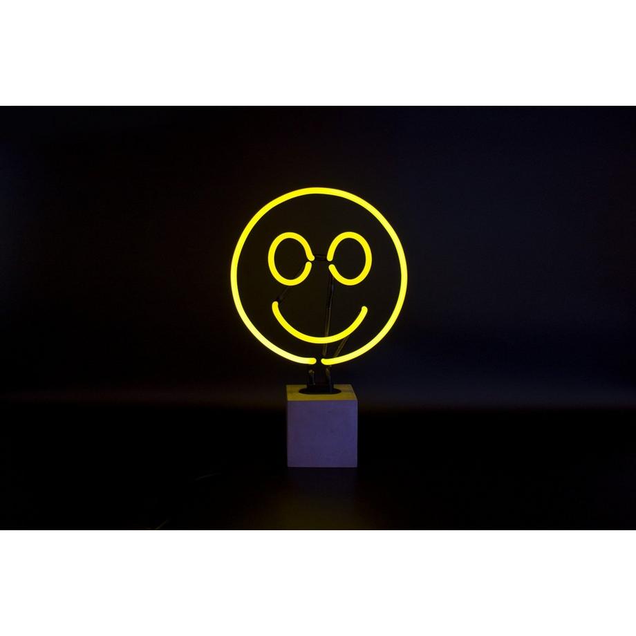 Locomocean Glas Neon Tischlampe mit Betonsockel - Smiley  