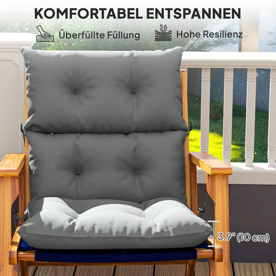 Northio Sitzkissen, 115x56 cm Stuhlkissen mit Bindebänder, Rückenlehne, 10cm dick Polsterauflage, wasserabweisend Sitzpolster für Haus, Garten, Büro, Stühle, Hellgrau  