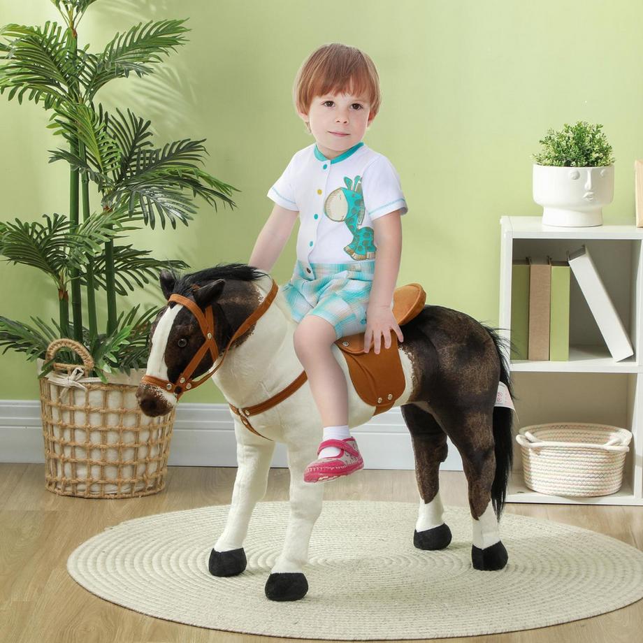 Northio  Reitpferd mit Soundfunktion, 48 cm Höhe Spielpferd zum Reiten mit Sattel und Zaumzeug, Stehpferd für Kinder 3-8 Jahre, Metall, Braun+Cremeweiß 