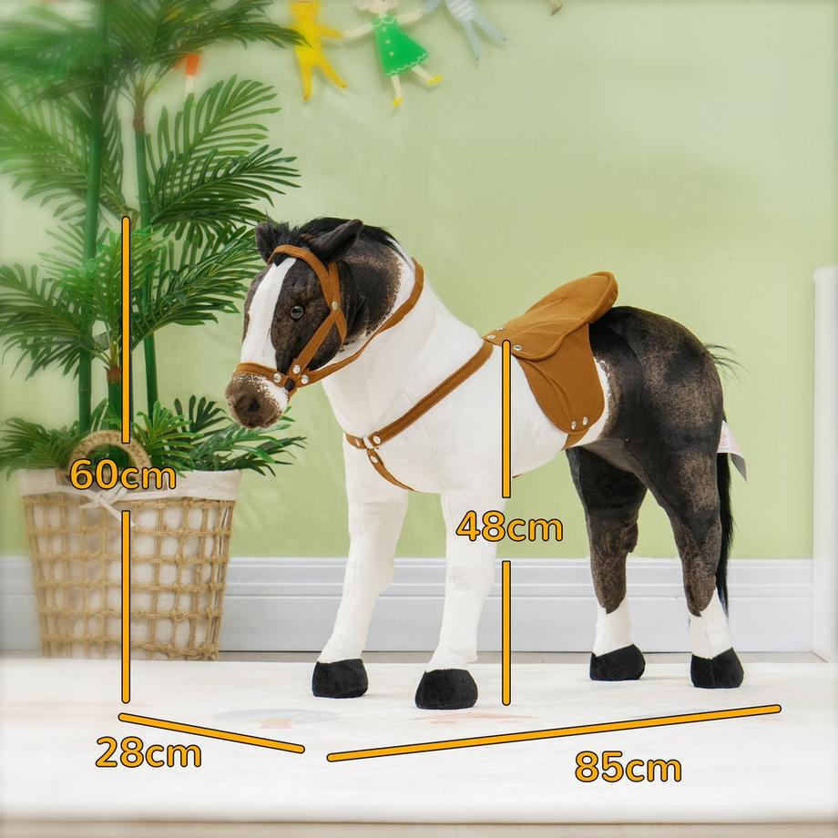 Northio  Reitpferd mit Soundfunktion, 48 cm Höhe Spielpferd zum Reiten mit Sattel und Zaumzeug, Stehpferd für Kinder 3-8 Jahre, Metall, Braun+Cremeweiß 