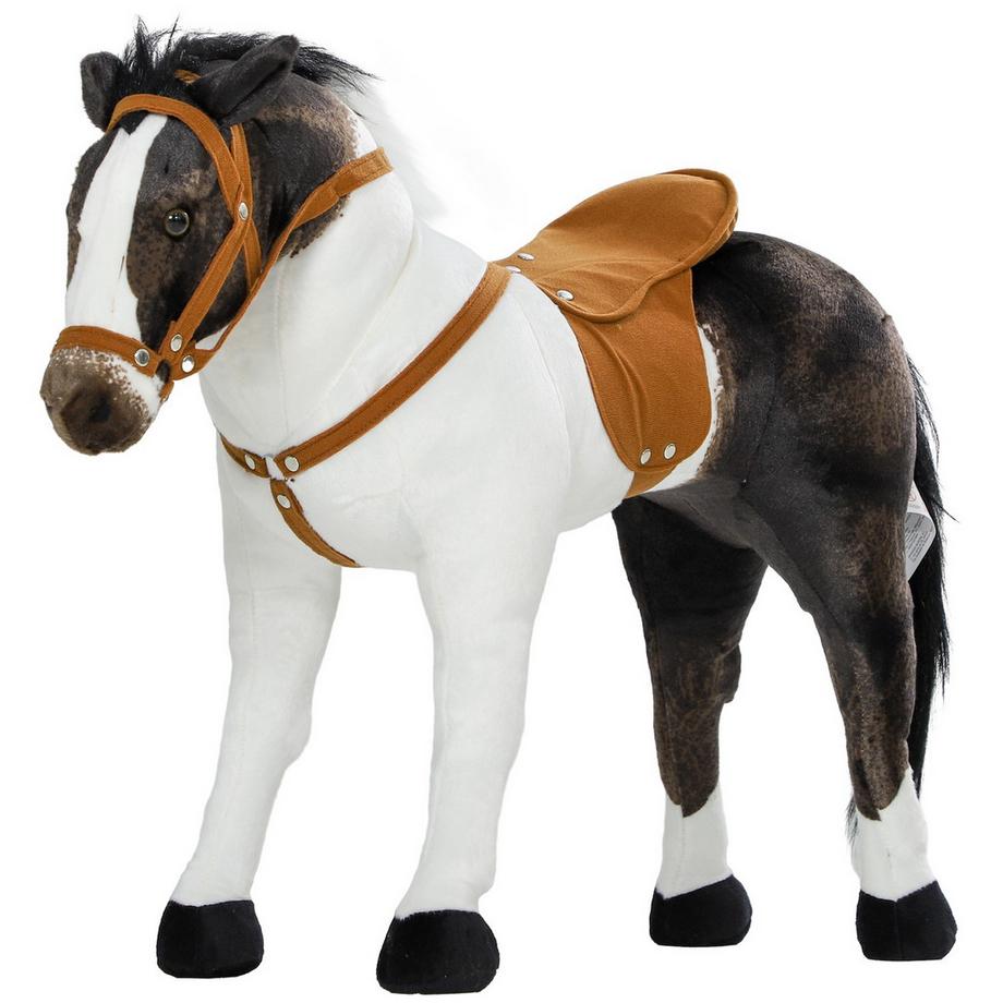 Northio  Reitpferd mit Soundfunktion, 48 cm Höhe Spielpferd zum Reiten mit Sattel und Zaumzeug, Stehpferd für Kinder 3-8 Jahre, Metall, Braun+Cremeweiß 