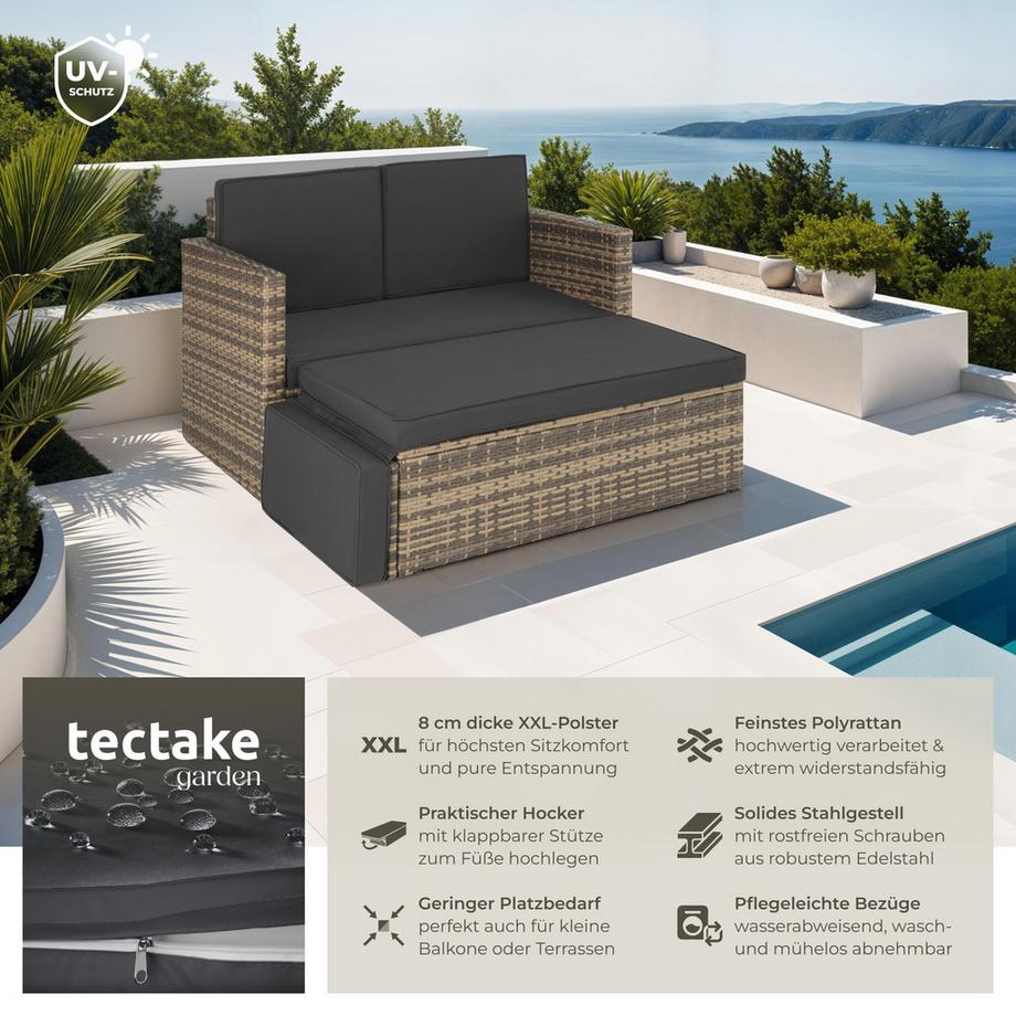 Tectake Canapé de jardin lounge en rotin CORFOU 2 places  