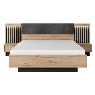 Vente-unique Bett mit Nachttischen & Lattenrost & LED-Beleuchtung - 160 x 200 cm - Holzfarben & Schwarz - ARIADA  