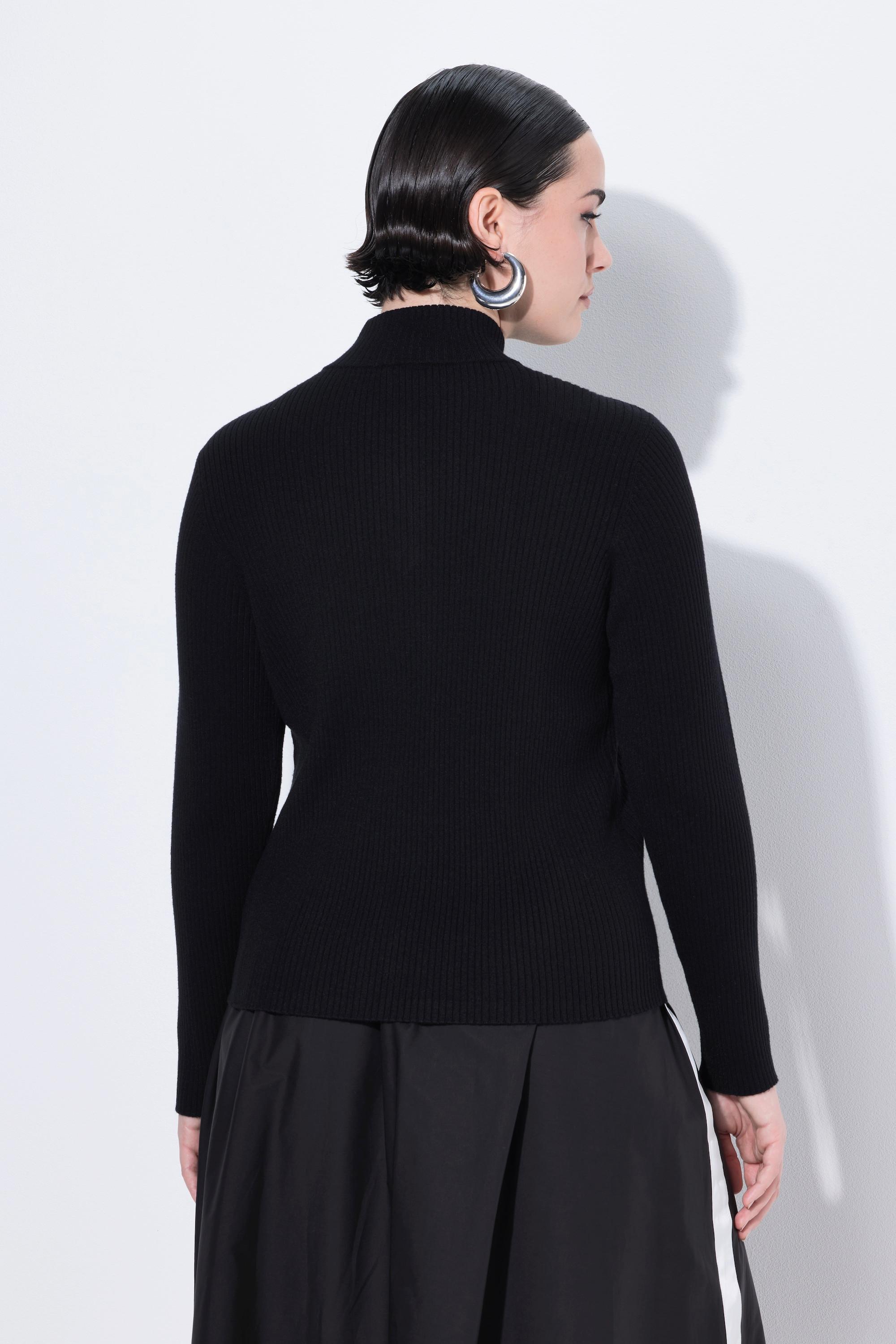 Ulla Popken Pull camionneur en maille côtelée coupe Slim Fit avec col zippé  