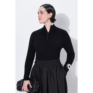 Ulla Popken Pull camionneur en maille côtelée coupe Slim Fit avec col zippé  