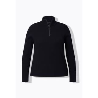 Ulla Popken Pull camionneur en maille côtelée coupe Slim Fit avec col zippé  