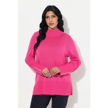 Pull en soie et laine, manches longues avec perles fantaisie, col montant