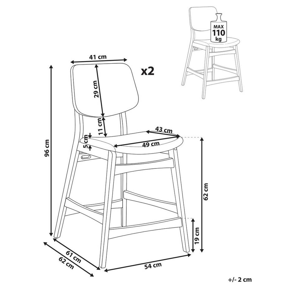 Beliani Lot de 2 chaises de bar en Bois d'hévéa  MAYER  