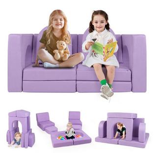 Northix Kindersofa 8-teilig Spielsofa aus Schaumstoff Bausteine mit bequemem Wildlederstoff Lila  