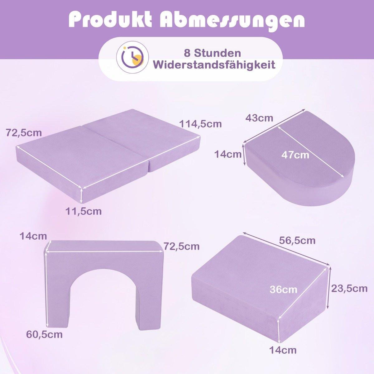 Northix Kindersofa 8-teilig Spielsofa aus Schaumstoff Bausteine mit bequemem Wildlederstoff Lila  