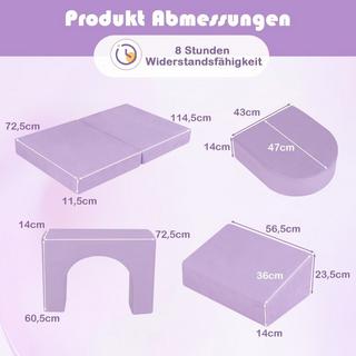 Northix Kindersofa 8-teilig Spielsofa aus Schaumstoff Bausteine mit bequemem Wildlederstoff Lila  