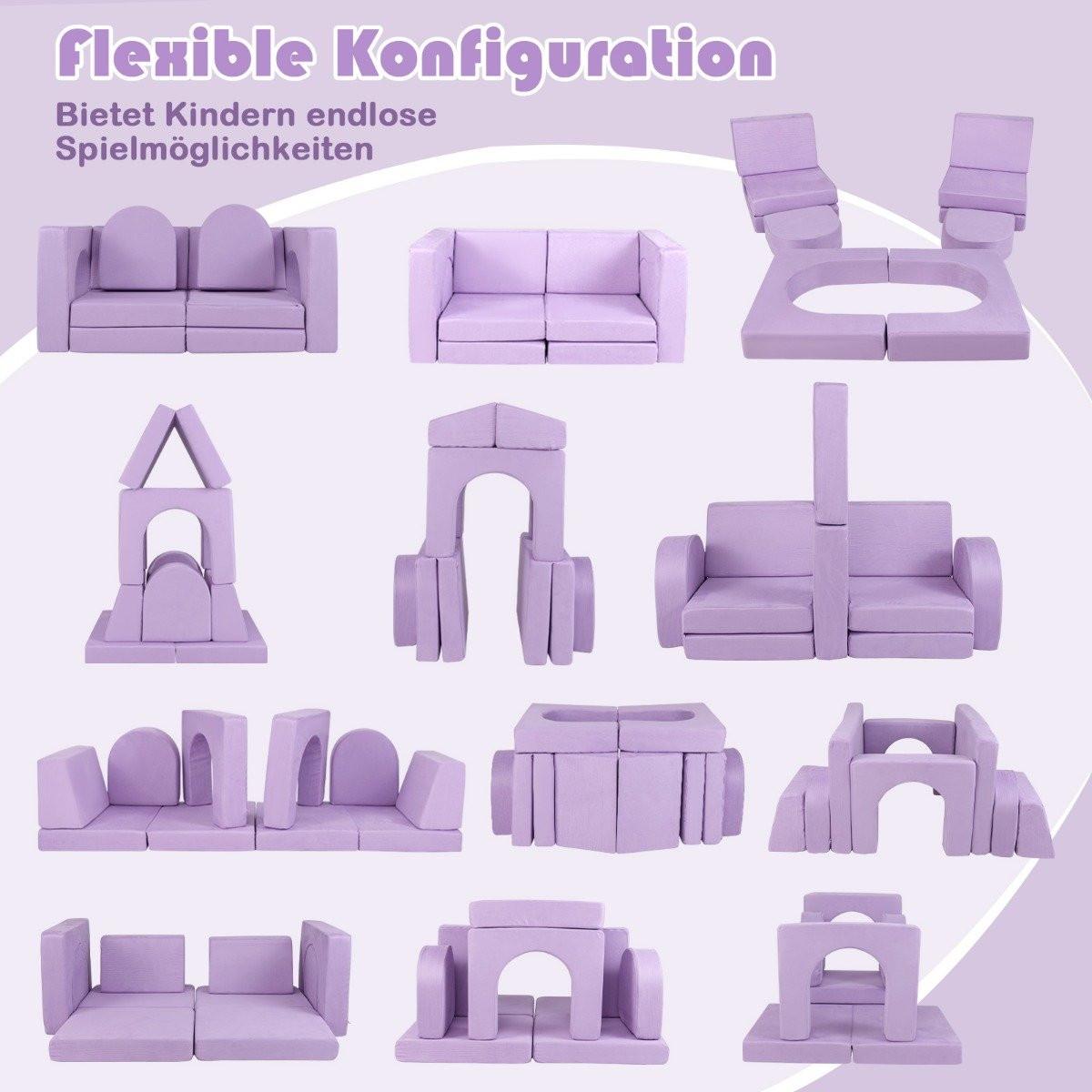 Northix Kindersofa 8-teilig Spielsofa aus Schaumstoff Bausteine mit bequemem Wildlederstoff Lila  
