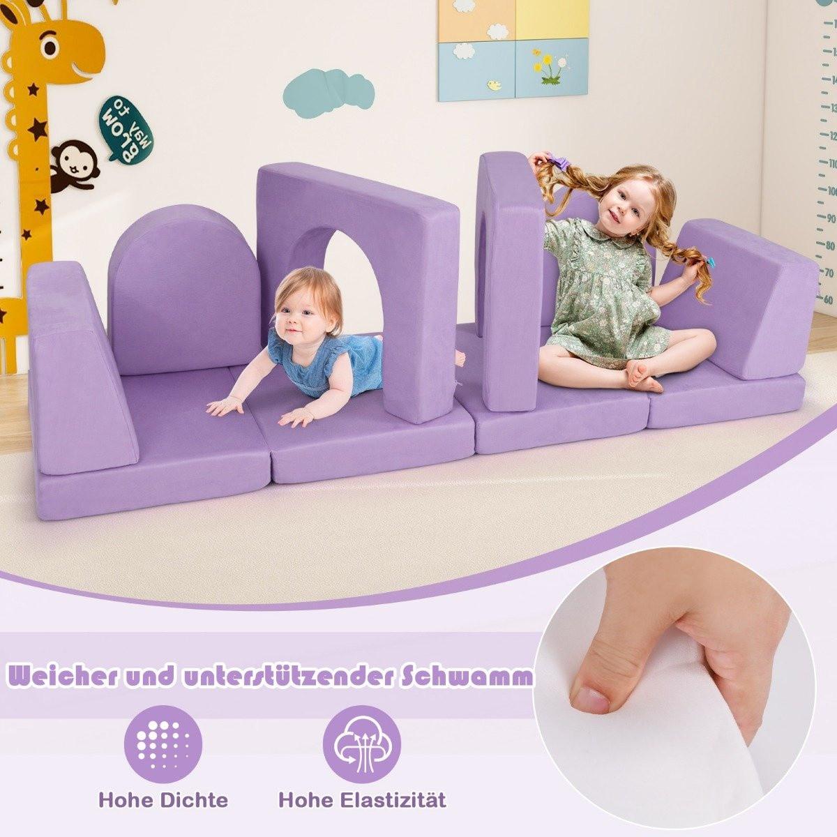 Northix Kindersofa 8-teilig Spielsofa aus Schaumstoff Bausteine mit bequemem Wildlederstoff Lila  