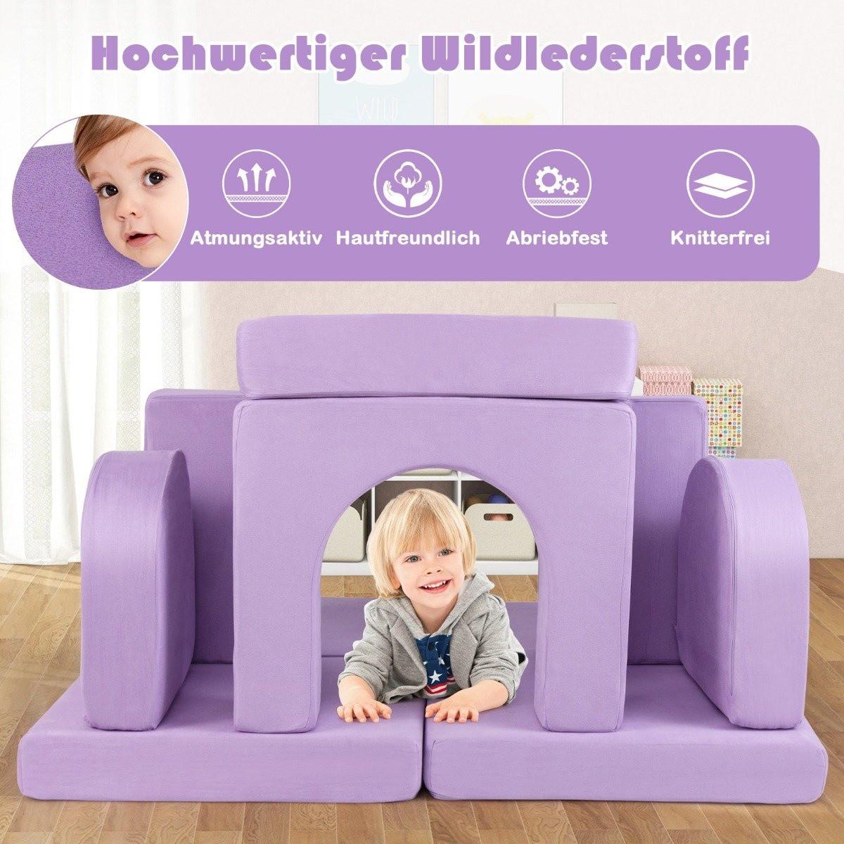 Northix Kindersofa 8-teilig Spielsofa aus Schaumstoff Bausteine mit bequemem Wildlederstoff Lila  