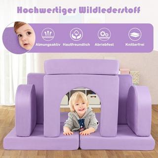Northix Kindersofa 8-teilig Spielsofa aus Schaumstoff Bausteine mit bequemem Wildlederstoff Lila  