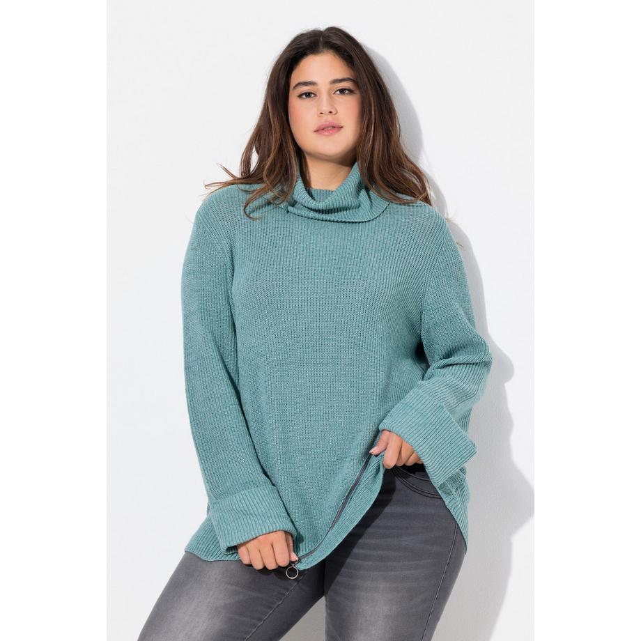 Ulla Popken Rollkragen Langarm Pullover mit Reissverschluss  