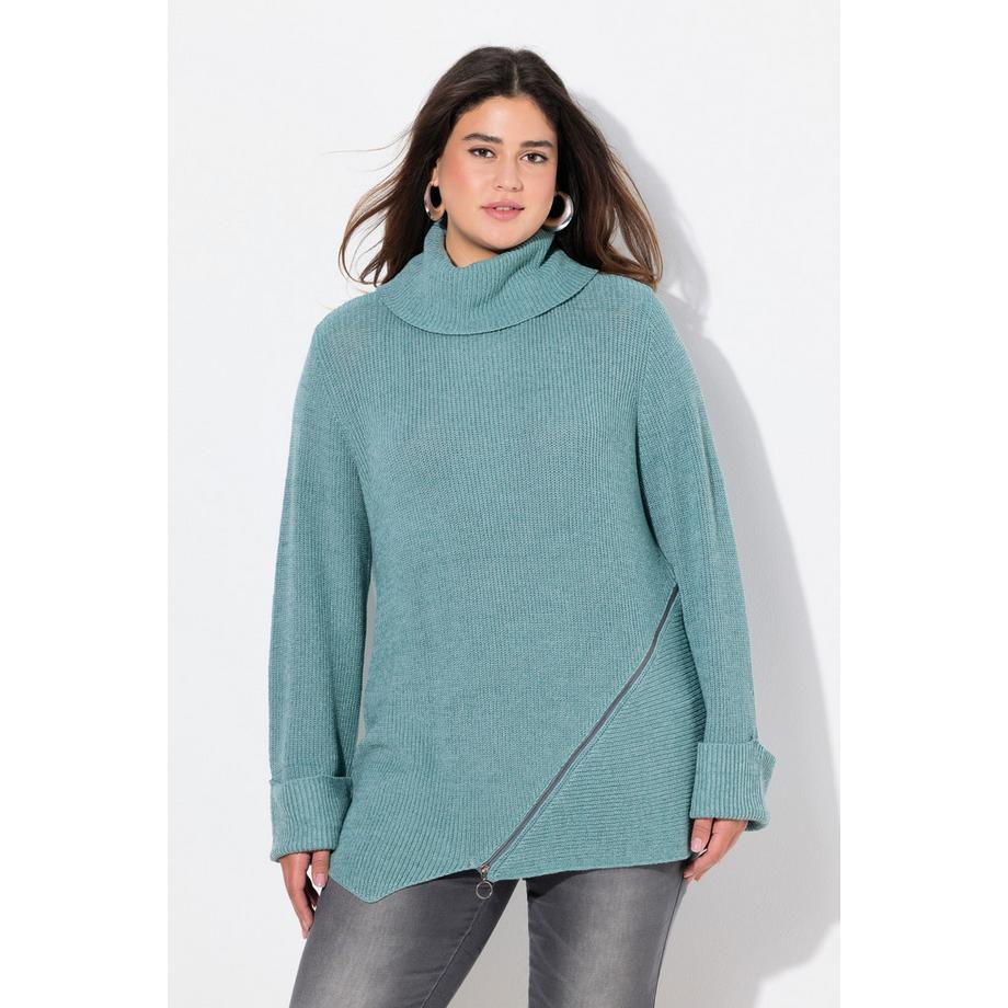 Ulla Popken Rollkragen Langarm Pullover mit Reissverschluss  