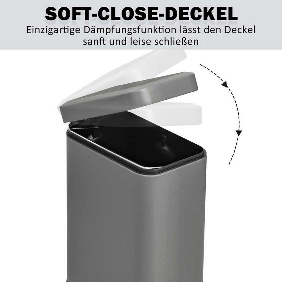 Northio Mülleimer 5L Treteimer Mit Deckel Und Fußpedal, Inneneimer, Metall, Grau, 29,2X14X32 Cm, Für Wohnzimmer, Büro  