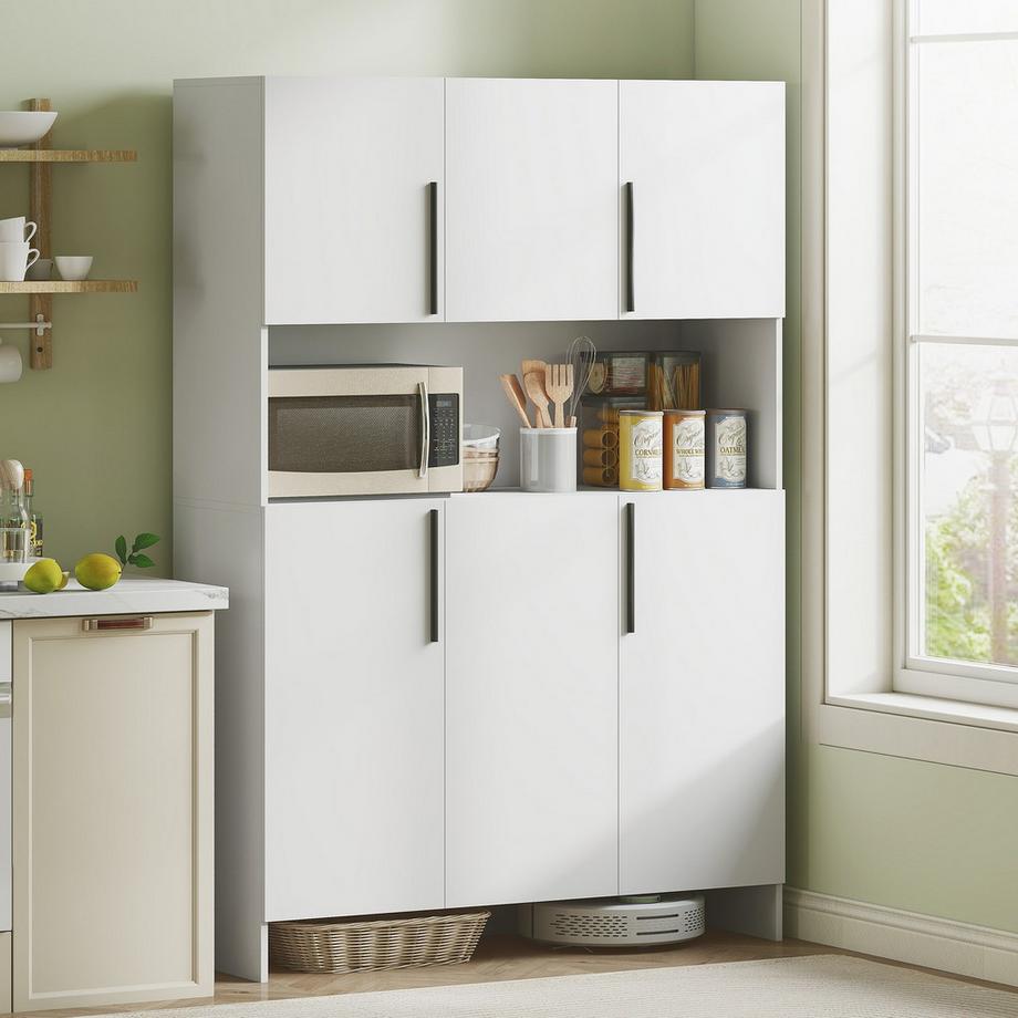 Northio Küchenschrank, 4 Schränke, 6 Türen, 12 Scharniere, Arbeitsplatte, Spanplatte, Weiß  