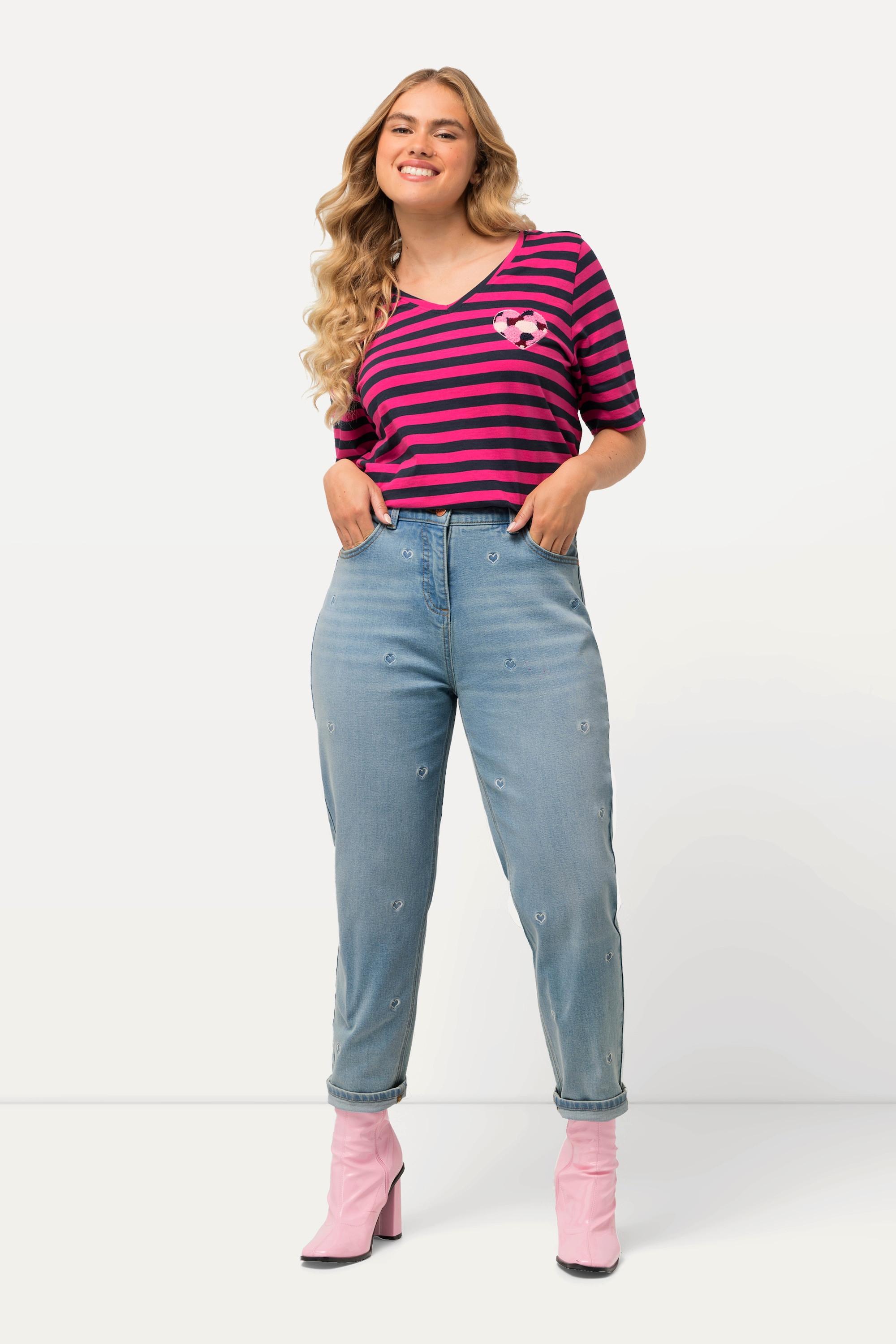 Ulla Popken  Mom jeans con cuore ricamato e taglio a cinque tasche 