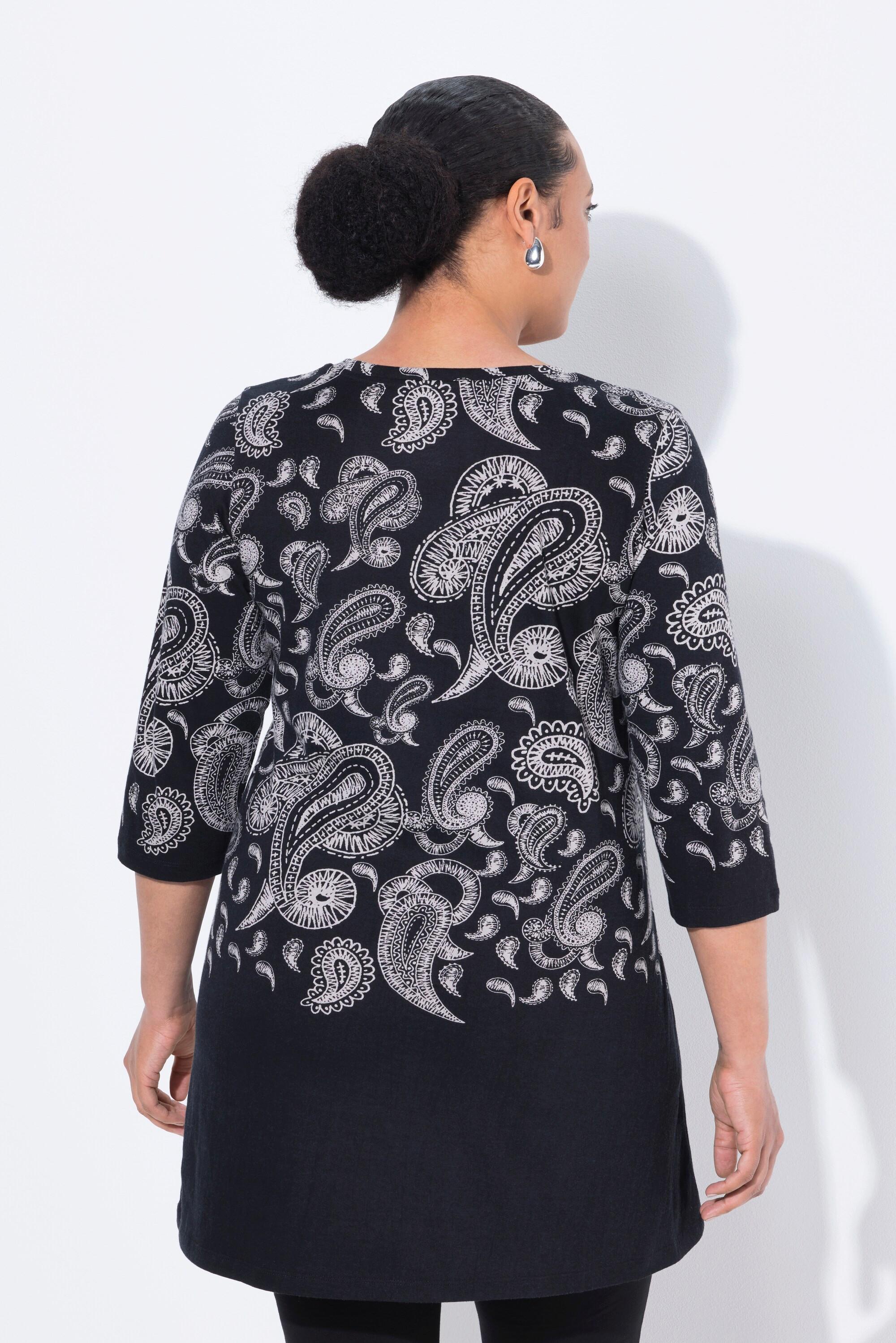 Ulla Popken Longshirt stampa motivo linea ad A scollo a V maniche 3/4  