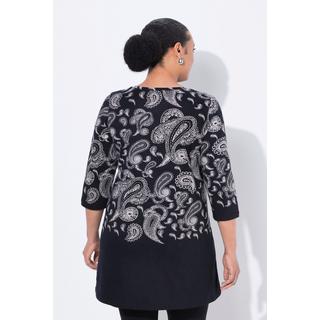 Ulla Popken Longshirt stampa motivo linea ad A scollo a V maniche 3/4  