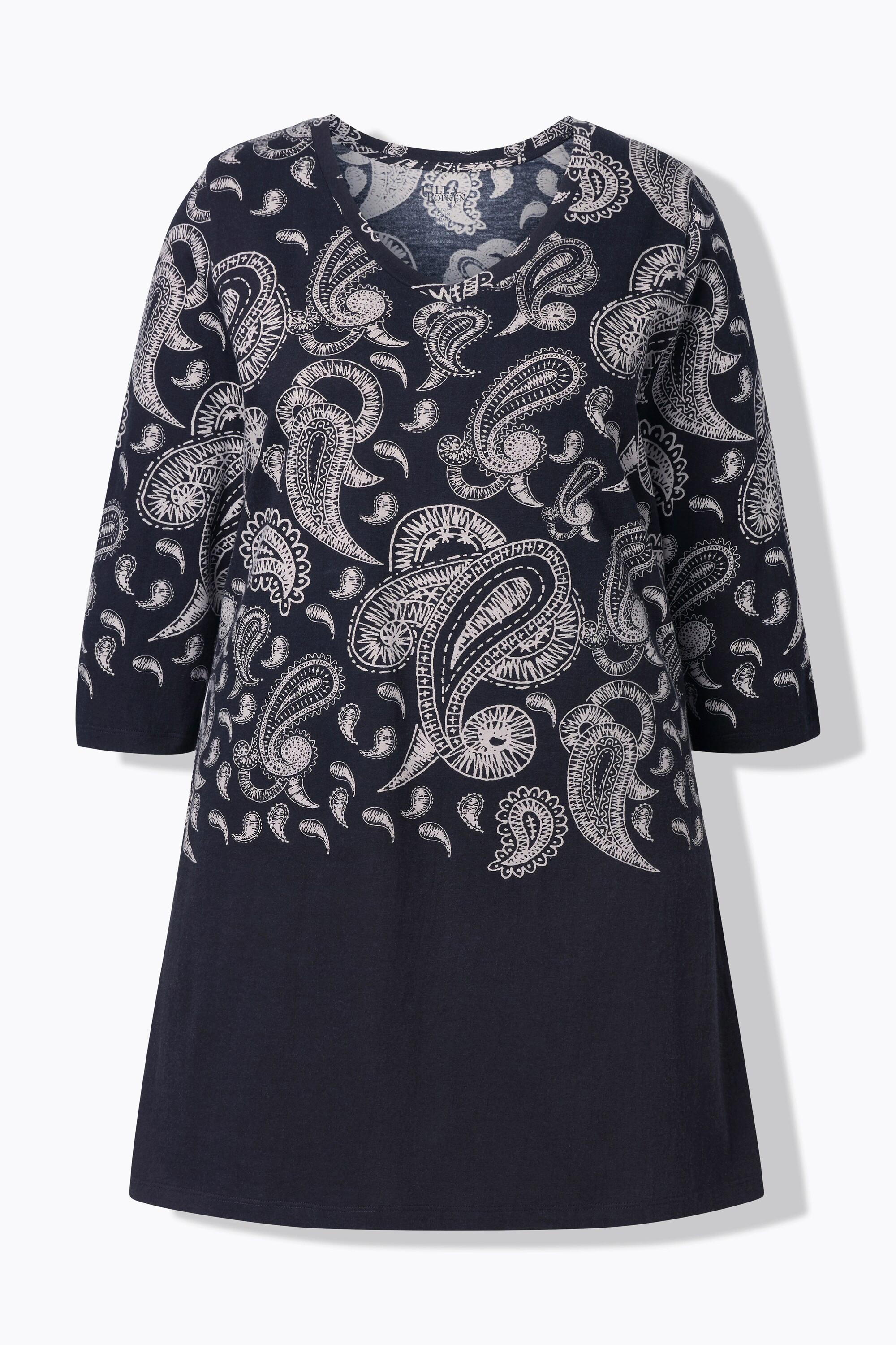 Ulla Popken Longshirt stampa motivo linea ad A scollo a V maniche 3/4  