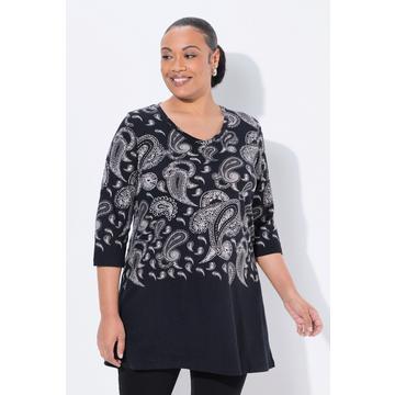 Longshirt, Motivdruck, A-Linie, V-Ausschnitt, 3/4-Arm