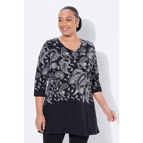 Ulla Popken Longshirt stampa motivo linea ad A scollo a V maniche 3/4  