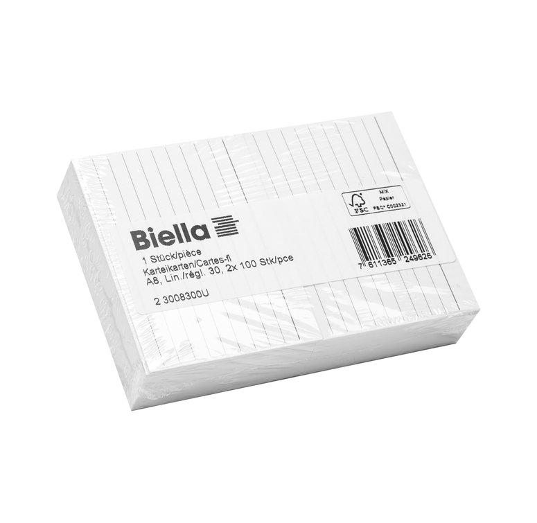Biella Cartes-fiches A8 ligné, régulure 30 - Blanc  
